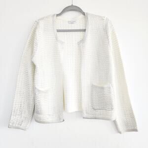 Koko + Mason Metallic Silver & White Knit Open Cardigan with Pockets Size Large
